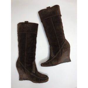 Sam Edelman Wedge Studded Brown Suede Boots - 10